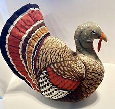 Vintage Handmade Stuffed Fabric Turkey THANKSGIVING DECOR Centerpiece Plush 14” picture