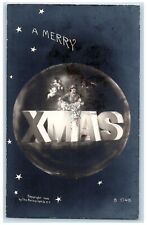 c1905 Merry Xmas Moon Stars Large Letters RPPC Photo Unposted Antique Postcard picture