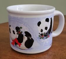 Vintage 90s Happy Holiday Season's Greetings Christmas Playful Panda Mug By... picture
