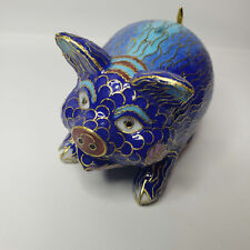 Vintage Chinese Cloisonné Pig gold tone tail gold tone accents blue turquoise picture