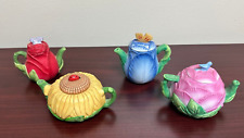 Avon 1995 Mini Ceramic Flower Tea Pots Rose/Tulip/Sunflower/Peony ~Set of 4 picture