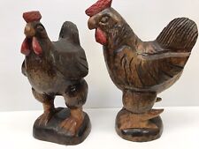 Beautiful Wood Hand Carved Rooster And Hen Approximately 12” picture