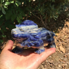 1pc Natural Blue-veins stone Quartz Carved Lion Skull Crystal Reiki Gem picture