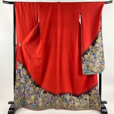 65.7inc Japanese Kimono SILK FURISODE Sansai Saito Signature included Red picture