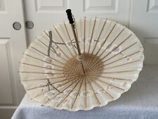 Vintage Japanese Style Hand-Painted Rice Paper Sun Parasol 30” picture