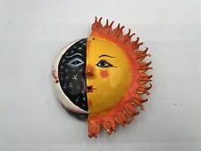 VINTAGE MEXICAN FOLK ART HALF MOON HAVE SUN W/ FACE HAND PAINTED COCONUT SHELL picture