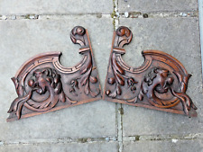 PAIR antique wood carved plaques dragon picture