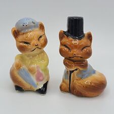 Vintage Ceramic Fox Salt and Pepper Shakers Set Fancy Top Hat Foxes Animals picture