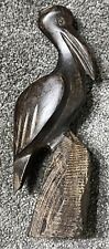Vintage MCM Hand Carved Iron Wood Pelican Bird Sculpture Figure 7.25” picture