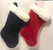 2 Christmas Stockings Red Green White Cuff Plush Super Fluffy Faux Fur Pair picture