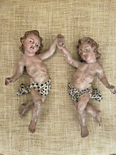 PAIR 19th Century Italian Painted Wood Hand Carved Cherubs or Angels picture