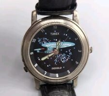 1990s Timex Star Trek Enterprise Indiglo Watch Leather Band 56962 NEEDS BATTERY picture