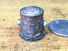 Antique STERLING Silver Mexico TAXCO Sewing THIMBLE TURQUOISE picture