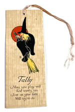 vtg Halloween Witch RARE Bridge Tally Card Tag moon gibson dennison picture
