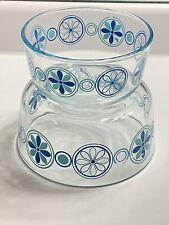 Pyrex Nesting Clear Bowls Blue Flowers Vintage Set #7203 & #7201 See Description picture