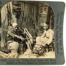 Sword Maker Damascus Syria Stereoview 1920s Man Grinding Blade Shop Photo A2069 picture