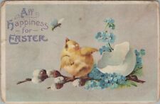 c1910s chick bug cracked egg pussy willow flowers German embossed postcard C614 picture