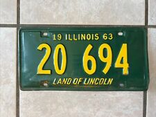 Vintage Illinois 1963 Vehicle License Plate/Tag Green/Yellow Raised #s Letters  picture