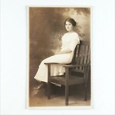 Menominee Michigan Girl RPPC Postcard c1910 Young Woman Sitting Chair Photo B656 picture