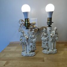 Pair Vintage Wales Victorian Couple Made in Japan Set of 2 Lamps White And Gold picture