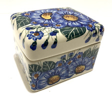 Boleslaweic Polish Pottery Ceramic Trinket Box Blue Floral Signed picture