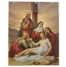 Crucified Jesus Christ Lithograph Print 1960s Christian Women Italian Poster A61 picture