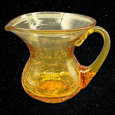 Vintage Crackled Art Glass Amber Yellow Creamer Pitcher 3.5”T 4.25”W picture