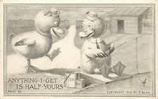 Postcard RPPC C-1910 Duck fishing romance Comic humor 23-4829 picture
