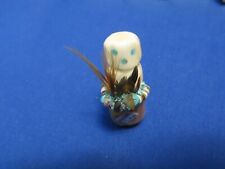 ZUNI Indian Hand Carved Antler Corn Maiden Inset Turquoise Feather Skirt picture