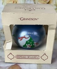 Hallmark 1984 GRANDSON Christmas Ornament Polar Bear Glass Ball Keepsake picture