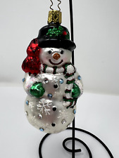 Christmas Inge's Glas Blown Glass Snowman With Red Bird Tree Ornament Germany picture