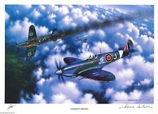 JOHNNIE JOHNSON HAND SIGNED CANADIAN HEROES PRINT STAN STOKES WWII ACE RAF picture