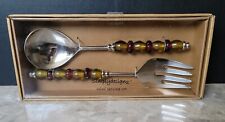 Simply Designz Amber Glass Handle Salad Serving Set, Brand New picture