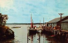 Portland ME Maine Casco Bay Lobster Boats Fishing Pier 1960s Vtg Postcard W8 picture