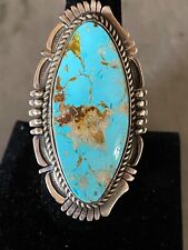 Large Navajo Native American Sterling Silver Turquoise Ring-Stunning Signed picture