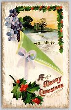 Merry Christmas Greeting Antique Embellished Postcard UNP WOB Note DB picture