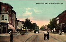 North Sixth Street Tram Horse Wagon Kids Harrisburg PA Divided Postcard 1911 picture