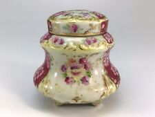 Antique Victorian Ink Well Hand Painted Floral Porcelain Lidded 3.25” picture