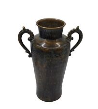 Vintage Urn Hammered Bronze Vase with Handles Dapples Art Deco 8.7