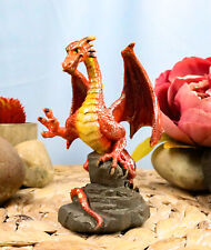 Whimsical Red Lava Dragon Climbing On Volcanic Rock Statue 4.25