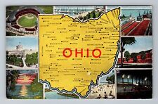OH-Ohio, General Map Greetings Landmarks View, Antique Vintage Souvenir Postcard picture