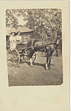 Postcard - RPPC Real Photo - 2 Women with Horse-drawn cart picture