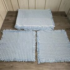 Vintage Fallani & Cohn Tablecloth 8-Placemats Homespun Blue  74 x 54 Made In USA picture