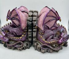 Medieval VTG Purple Winged Dragon Of (2) Bookends Mythical Fantasy picture