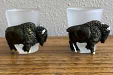 2 Frosted Shot Glass Yellowstone with Buffalo Figureon side. Great condition.  picture