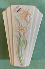 LENOX Tiger Lily Small White w Pink/Green Vase Butterfly & Gold Trim 4.75