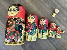 Russian  Matryoshka Wood Nesting Dolls - Vintage Russia Floral Roses Multicolor picture