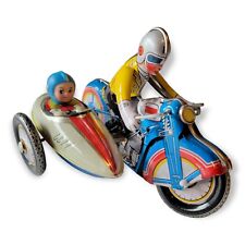 Vintage MOTORCYCLE & SIDECAR Wind-Up Tin Toy Collector Series - WATCH VIDEO picture