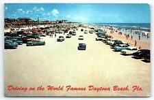 1950s DAYTONA BEACH FL DRIVING ON BEACH OLD CARS OCEANVIEW POSTCARD P3029 picture
