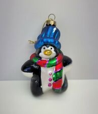 Vtg Thomas Pacconi Blown Glass Penguin Christmas Tree Ornament Scarf Hat picture